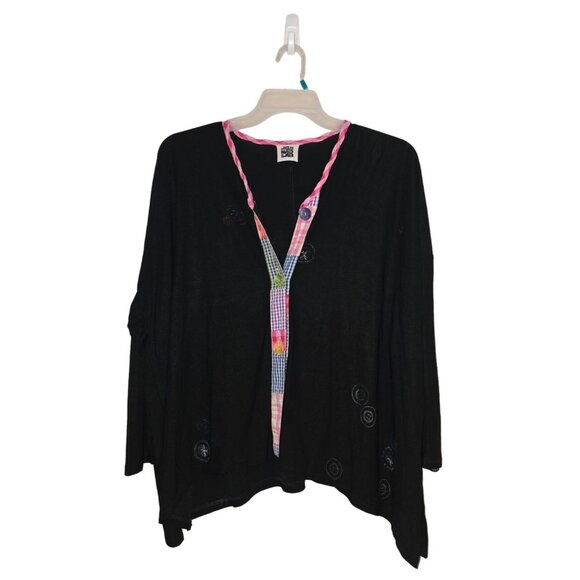 JGs Mad Lab Womens Black Wearable Art Blouse With Colorful Trim/Embroidery - Picture 1 of 8